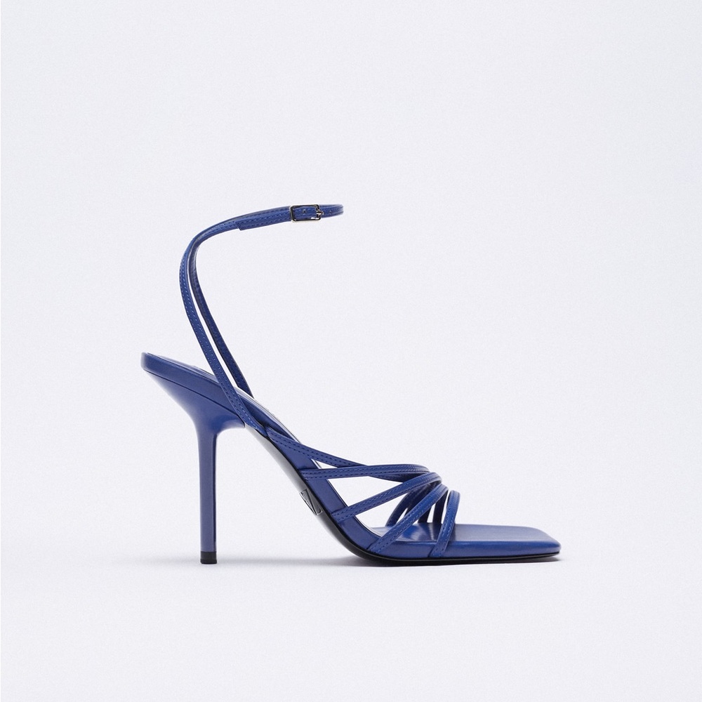 Zara Blue Heeled Sandals with Thin Straps